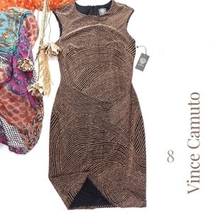 Vince Camuto Gold Black Shimmer Sheath Dress NWT Sz 8